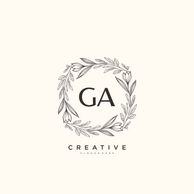 GA güzellik vektörü başlangıç logosu, ilk imzadan oluşan el yazısı logosu, düğün, moda, mücevher, butik, çiçek ve botanik, herhangi bir şirket veya işletme için yaratıcı şablona sahip..