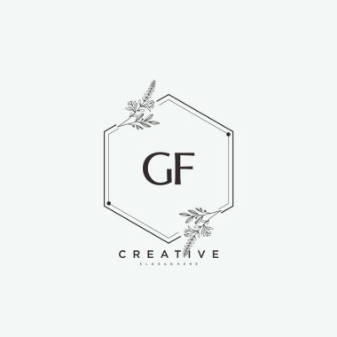 GF ilk logo sanatı, ilk imzadan oluşan el yazısı logosu, düğün, moda, mücevher, butik, çiçek ve botanik, herhangi bir şirket veya işletme için yaratıcı şablona sahip..