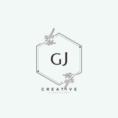 GJ güzellik vektörü başlangıç logosu, ilk imzadan oluşan el yazısı logosu, düğün, moda, mücevher, butik, çiçek ve botanik, herhangi bir şirket veya işletme için yaratıcı şablona sahip..