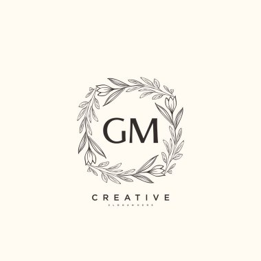GM ilk logo sanatı, ilk imzadan oluşan el yazısı logosu, düğün, moda, mücevher, butik, çiçek ve botanik, herhangi bir şirket veya işletme için yaratıcı şablona sahip..