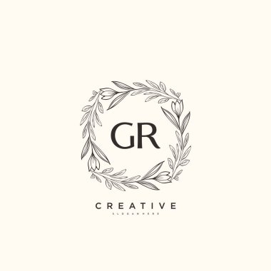 GR güzellik vektörü başlangıç logosu, ilk imzadan oluşan el yazısı logosu, düğün, moda, mücevher, butik, çiçek ve botanik, herhangi bir şirket veya işletme için yaratıcı şablona sahip..