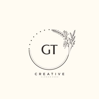 GT ilk logo sanatı, ilk imzadan oluşan el yazısı logosu, düğün, moda, mücevher, butik, çiçek ve botanik, herhangi bir şirket veya işletme için yaratıcı şablona sahip..