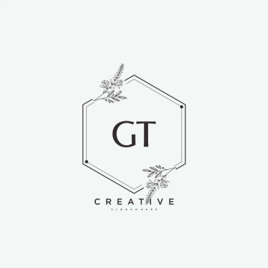 GT ilk logo sanatı, ilk imzadan oluşan el yazısı logosu, düğün, moda, mücevher, butik, çiçek ve botanik, herhangi bir şirket veya işletme için yaratıcı şablona sahip..