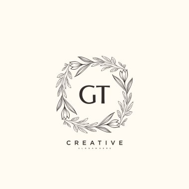 GT ilk logo sanatı, ilk imzadan oluşan el yazısı logosu, düğün, moda, mücevher, butik, çiçek ve botanik, herhangi bir şirket veya işletme için yaratıcı şablona sahip..