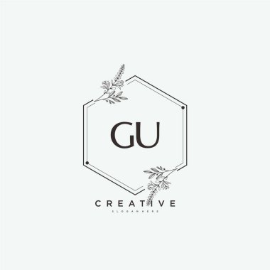 GU ilk logo sanatı, ilk imzadan oluşan el yazısı logosu, düğün, moda, mücevher, butik, çiçek ve botanik, herhangi bir şirket veya işletme için yaratıcı şablona sahip..