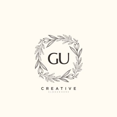 GU ilk logo sanatı, ilk imzadan oluşan el yazısı logosu, düğün, moda, mücevher, butik, çiçek ve botanik, herhangi bir şirket veya işletme için yaratıcı şablona sahip..
