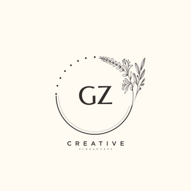 GZ ilk logo sanatı, ilk imzadan oluşan el yazısı logosu, düğün, moda, mücevher, butik, çiçek ve botanik, herhangi bir şirket veya işletme için yaratıcı şablona sahip..