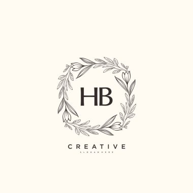 HB 'nin ilk logo sanatı, ilk imzadan oluşan el yazısı logosu, düğün, moda, mücevher, butik, çiçek ve botanik, herhangi bir şirket veya işletme için yaratıcı şablona sahip..