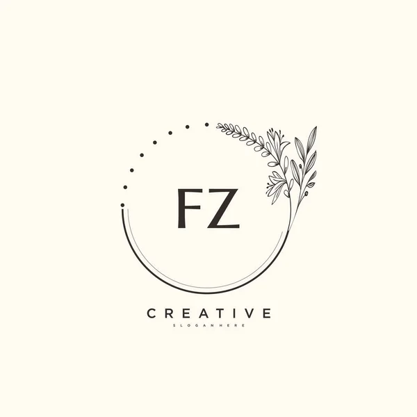 Fz美容ベクトル初期ロゴアート 任意の会社やビジネスのための創造的なテンプレートと初期署名 結婚式 ファッション ジュエリー ブティック 花や植物の手書きのロゴ — ストックベクタ