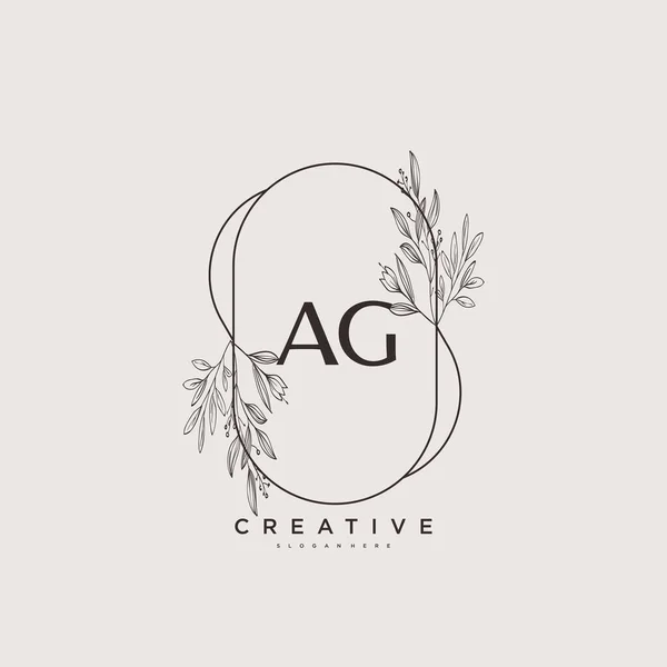 Ag美容向量初始标识 初始签名笔迹标识 花卉和植物学 带有任何公司或企业的创意模板 — 图库矢量图片