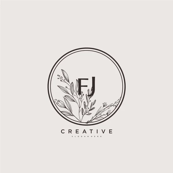 Fj美容ベクトル初期ロゴアート 初期署名の手書きのロゴ 結婚式 ファッション ジュエリー ブティック 任意の会社やビジネスのための創造的なテンプレートを持つ花や植物 — ストックベクタ