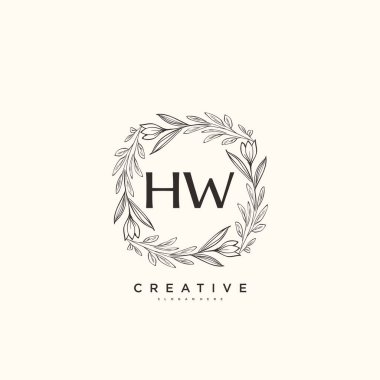 HW ilk logo sanatı, ilk imzadan oluşan el yazısı logosu, düğün, moda, mücevher, butik, çiçek ve botanik, herhangi bir şirket veya işletme için yaratıcı şablona sahip..