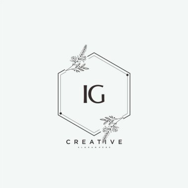 IG ilk logo sanatı, ilk imzadan oluşan el yazısı logosu, düğün, moda, mücevher, butik, çiçek ve botanik, herhangi bir şirket veya işletme için yaratıcı şablona sahip..