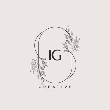 IG ilk logo sanatı, ilk imzadan oluşan el yazısı logosu, düğün, moda, mücevher, butik, çiçek ve botanik, herhangi bir şirket veya işletme için yaratıcı şablona sahip..