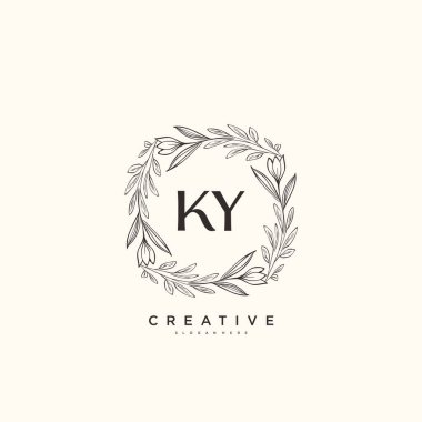 KY Beauty vektör ilk logo sanat, ilk imza, düğün, moda, mücevher, butik, çiçek ve botanik herhangi bir şirket veya işletme için yaratıcı şablon ile el yazısı logosu.