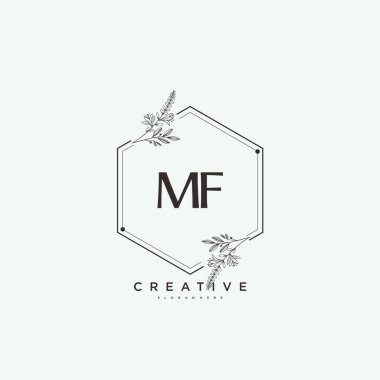 MF 'nin ilk logo sanatı, ilk imzadan oluşan el yazısı logosu, düğün, moda, mücevher, butik, çiçek ve botanik, herhangi bir şirket veya işletme için yaratıcı şablona sahip..