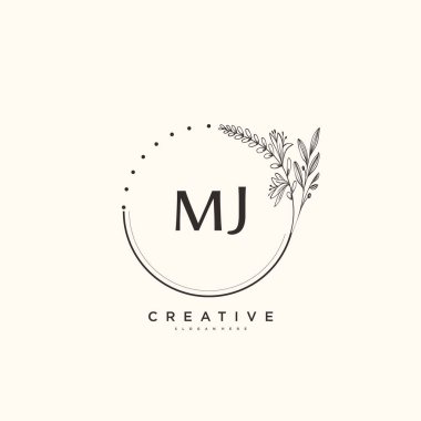 MJ Beauty vektör ilk logo sanatı, ilk imzadan oluşan el yazısı logosu, düğün, moda, mücevher, butik, çiçek ve botanik, herhangi bir şirket veya işletme için yaratıcı şablona sahip..