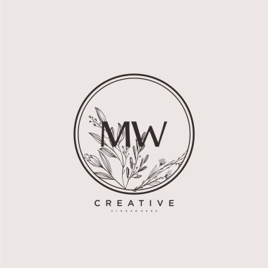 MW vektör ilk logo sanatı, ilk imzadan oluşan el yazısı logosu, düğün, moda, mücevher, butik, çiçek ve botanik, herhangi bir şirket veya işletme için yaratıcı şablona sahip..