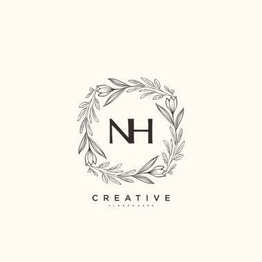 NH Güzellik Vektörü ilk logo sanatı, ilk imzadan oluşan el yazısı logosu, düğün, moda, mücevher, butik, çiçek ve botanik, herhangi bir şirket veya işletme için yaratıcı şablona sahip..