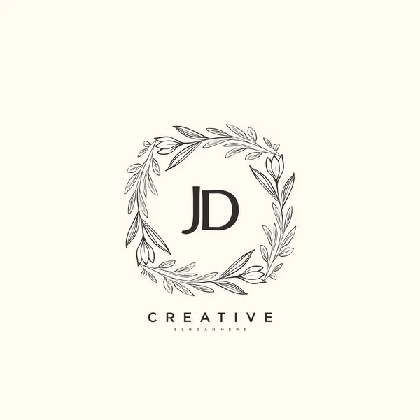 Jd美容ベクトル初期ロゴアート 任意の会社やビジネスのための創造的なテンプレートと初期署名 結婚式 ファッション ジュエリー ブティック 花や植物の手書きのロゴ — ストックベクタ
