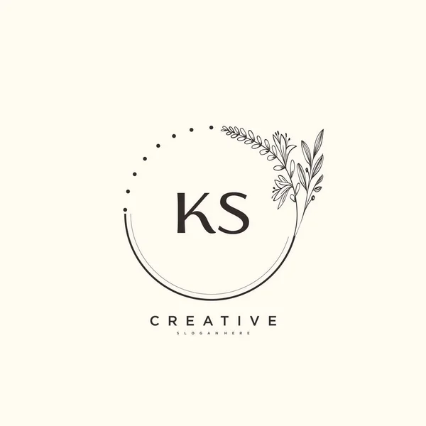 Ks美容ベクトル初期ロゴアート 任意の会社やビジネスのための創造的なテンプレートと初期署名 結婚式 ファッション ジュエリー ブティック 花や植物の手書きのロゴ — ストックベクタ