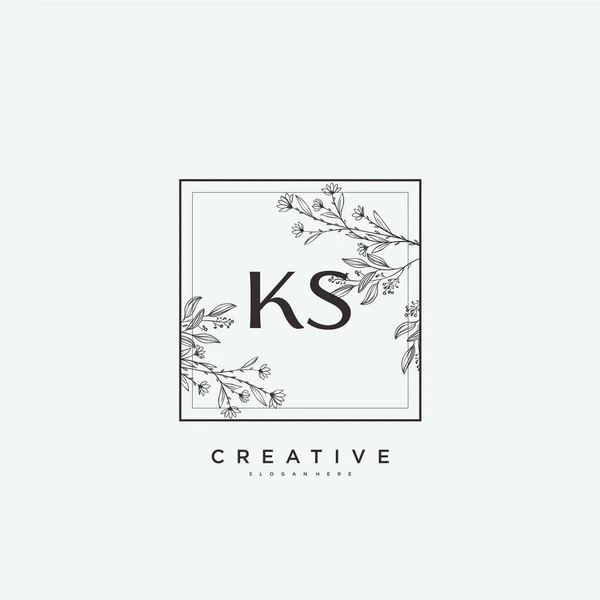 Ks美容ベクトル初期ロゴアート 任意の会社やビジネスのための創造的なテンプレートと初期署名 結婚式 ファッション ジュエリー ブティック 花や植物の手書きのロゴ — ストックベクタ