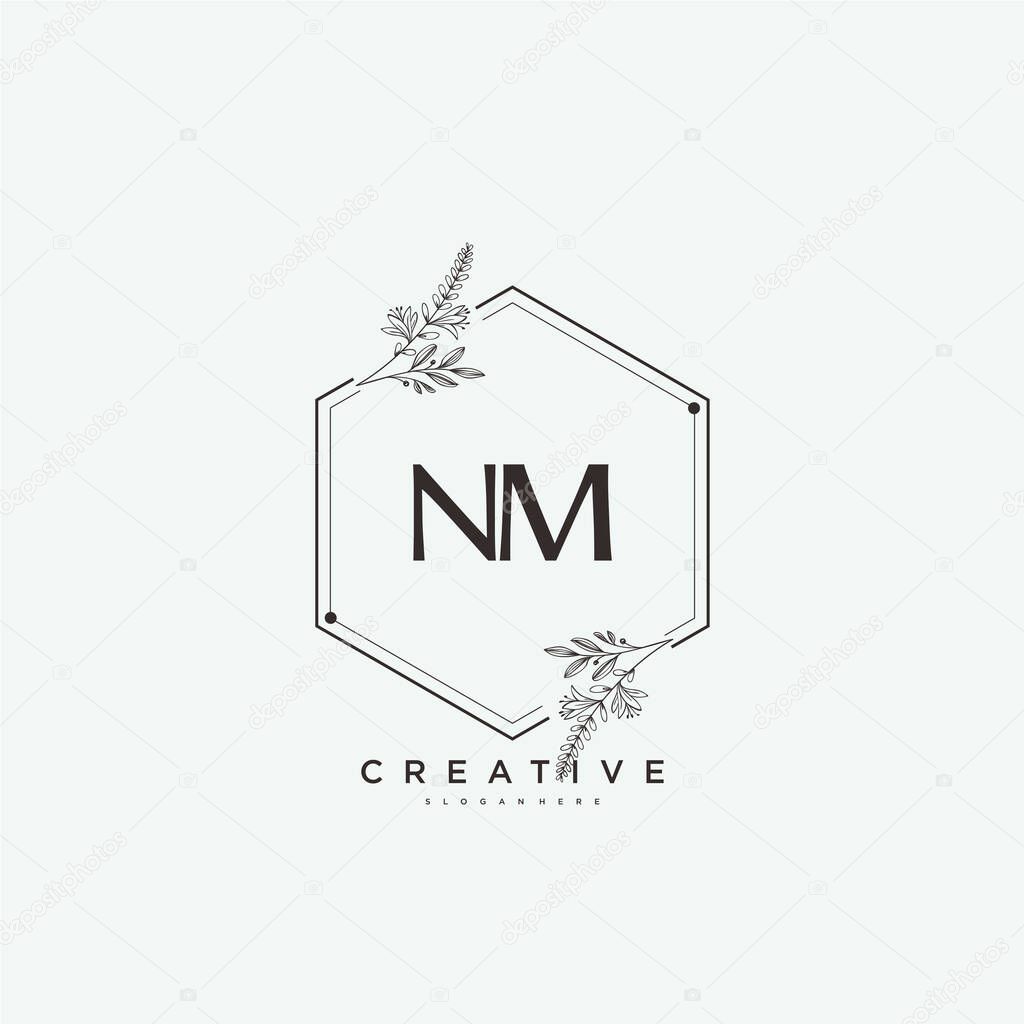 NM Beauty vector initial logo art, handwriting logo of initial signature, wedding, fashion, jewerly, boutique, floral and botanical with creative template for any company or business.