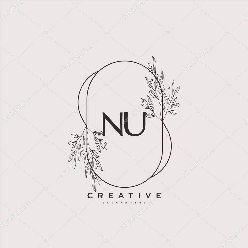 NU Beauty vector initial logo art, handwriting logo of initial signature, wedding, fashion, jewerly, boutique, floral and botanical with creative template for any company or business.