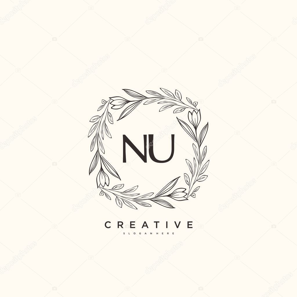 NU Beauty vector initial logo art, handwriting logo of initial signature, wedding, fashion, jewerly, boutique, floral and botanical with creative template for any company or business.