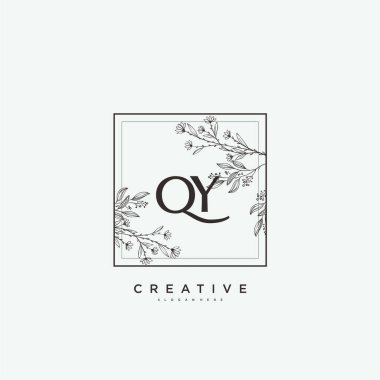 QY Güzellik Vektörü başlangıç logosu ilk imzası, düğün, moda, mücevher, butik, çiçek ve botanik, herhangi bir şirket ya da işletme için yaratıcı şablona sahip el yazısı logosu..