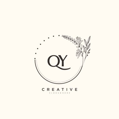 QY Güzellik Vektörü başlangıç logosu ilk imzası, düğün, moda, mücevher, butik, çiçek ve botanik, herhangi bir şirket ya da işletme için yaratıcı şablona sahip el yazısı logosu..