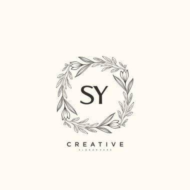 SY güzellik vektörü başlangıç logosu, ilk imzadan oluşan el yazısı logosu, düğün, moda, mücevher, butik, çiçek ve botanik, herhangi bir şirket veya işletme için yaratıcı şablona sahip..