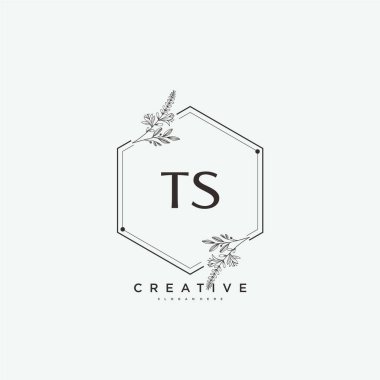 TS Güzellik Vektörü ilk logo sanatı, ilk imzadan oluşan el yazısı logosu, düğün, moda, mücevher, butik, çiçek ve botanik, herhangi bir şirket veya işletme için yaratıcı şablona sahip..