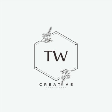 TW ilk logo sanatı, ilk imzadan oluşan el yazısı logosu, düğün, moda, mücevher, butik, çiçek ve botanik, herhangi bir şirket veya işletme için yaratıcı şablona sahip..
