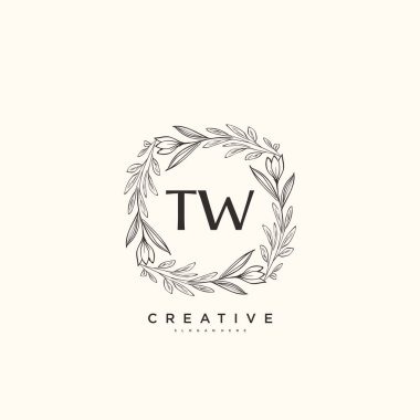 TW ilk logo sanatı, ilk imzadan oluşan el yazısı logosu, düğün, moda, mücevher, butik, çiçek ve botanik, herhangi bir şirket veya işletme için yaratıcı şablona sahip..