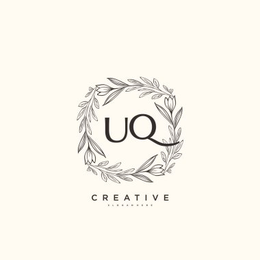 UQ güzellik vektörü başlangıç logosu, imzalı el yazısı logosu, düğün, moda, mücevher, butik, çiçek ve botanik, herhangi bir şirket veya işletme için yaratıcı şablona sahip..