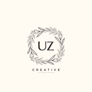 UZ güzellik vektörü başlangıç logosu, ilk imzadan oluşan el yazısı logosu, düğün, moda, mücevher, butik, çiçek ve botanik, herhangi bir şirket veya işletme için yaratıcı şablona sahip..