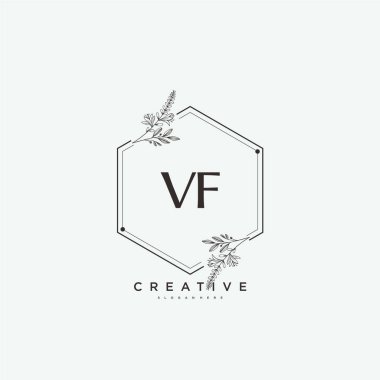 VF ilk logo sanatı, ilk imzadan oluşan el yazısı logosu, düğün, moda, mücevher, butik, çiçek ve botanik, herhangi bir şirket veya işletme için yaratıcı şablona sahip..