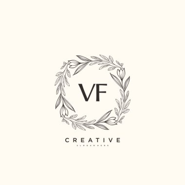 VF ilk logo sanatı, ilk imzadan oluşan el yazısı logosu, düğün, moda, mücevher, butik, çiçek ve botanik, herhangi bir şirket veya işletme için yaratıcı şablona sahip..