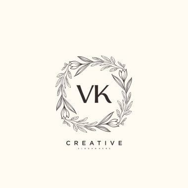 VK güzellik vektörü başlangıç logosu, ilk imzadan oluşan el yazısı logosu, düğün, moda, mücevher, butik, çiçek ve botanik, herhangi bir şirket veya işletme için yaratıcı şablona sahip..