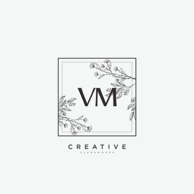 VM ilk logo sanatı, ilk imzadan oluşan el yazısı logosu, düğün, moda, mücevher, butik, çiçek ve botanik, herhangi bir şirket veya işletme için yaratıcı şablona sahip..