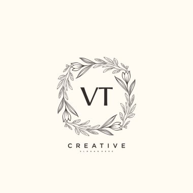 VT ilk logo sanatı, ilk imzadan oluşan el yazısı logosu, düğün, moda, mücevher, butik, çiçek ve botanik, herhangi bir şirket veya işletme için yaratıcı şablona sahip..