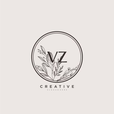 VZ güzellik vektörü başlangıç logosu, ilk imzadan oluşan el yazısı logosu, düğün, moda, mücevher, butik, çiçek ve botanik, herhangi bir şirket veya işletme için yaratıcı şablona sahip..