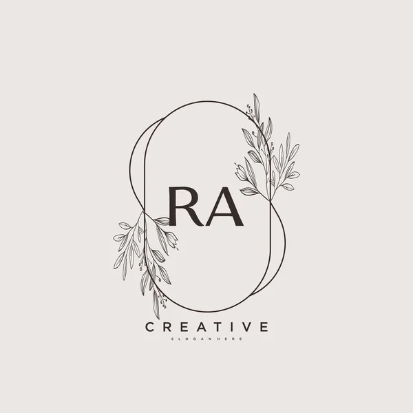 Ra美容ベクトル初期ロゴアート 任意の会社やビジネスのための創造的なテンプレートと初期署名 結婚式 ファッション ジュエリー ブティック 花や植物の手書きのロゴ — ストックベクタ