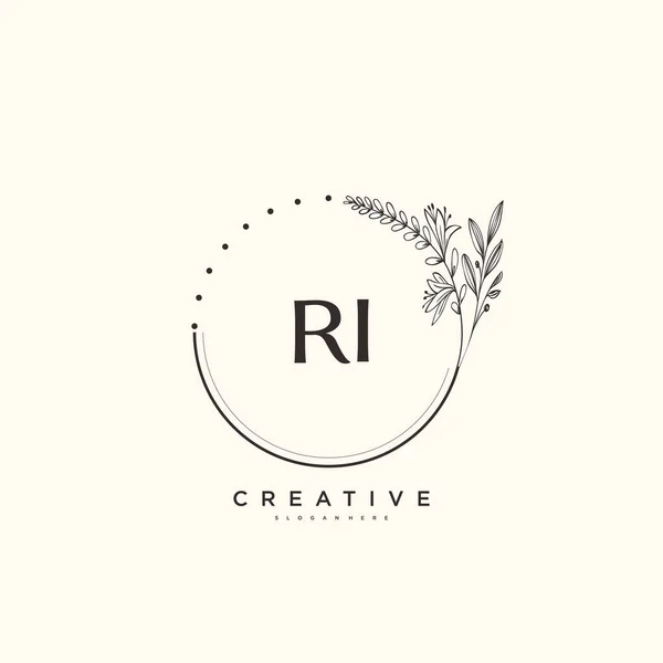Ri美容ベクター初期ロゴアート 任意の会社やビジネスのための創造的なテンプレートと初期署名 結婚式 ファッション ジュエリー ブティック 花や植物の手書きのロゴ — ストックベクタ
