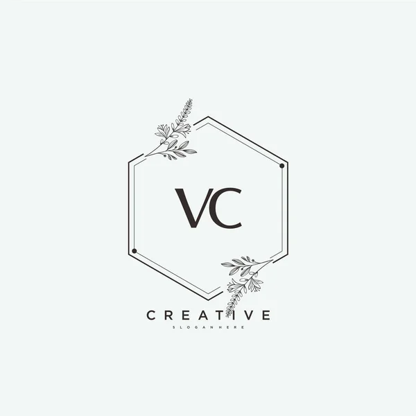 Vc美容矢量初始标识艺术 笔迹标识的初始签名 精品店 花卉和植物与创意模板的任何公司或企业 — 图库矢量图片