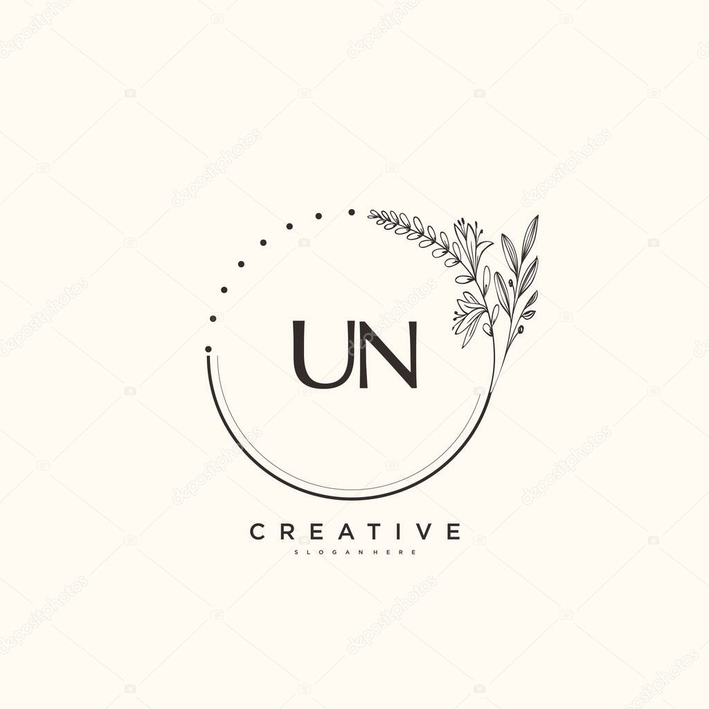 UN Beauty vector initial logo art, handwriting logo of initial signature, wedding, fashion, jewerly, boutique, floral and botanical with creative template for any company or business.