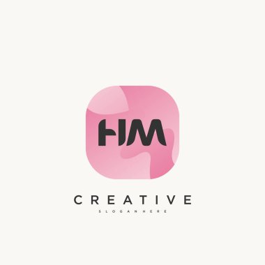 HM İlk Harf logo tasarım şablonu elementleri dalga renkli