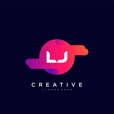 LJ İlk Harf logo tasarım şablonu elementleri dalga renkli