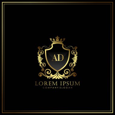 AD Restoran, Kraliyet, Butik, Cafe, Otel, Heraldic, Mücevher, Moda ve diğer vektör illüstrasyonları için Baş Mektup Logosu şablonu